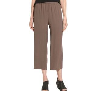 NWT Eileen Fisher Silk Georgette Crepe Crop Straight Leg Pant in Cobblestone